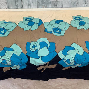 1yd Large Blue Rose Floral Print Wide Stripe Cotton Craft Sewing Fabric Remnant